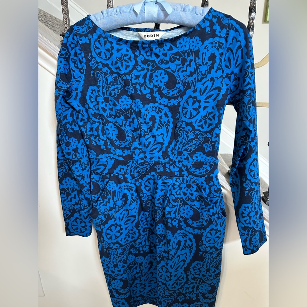 Boden printed blue dress NWT